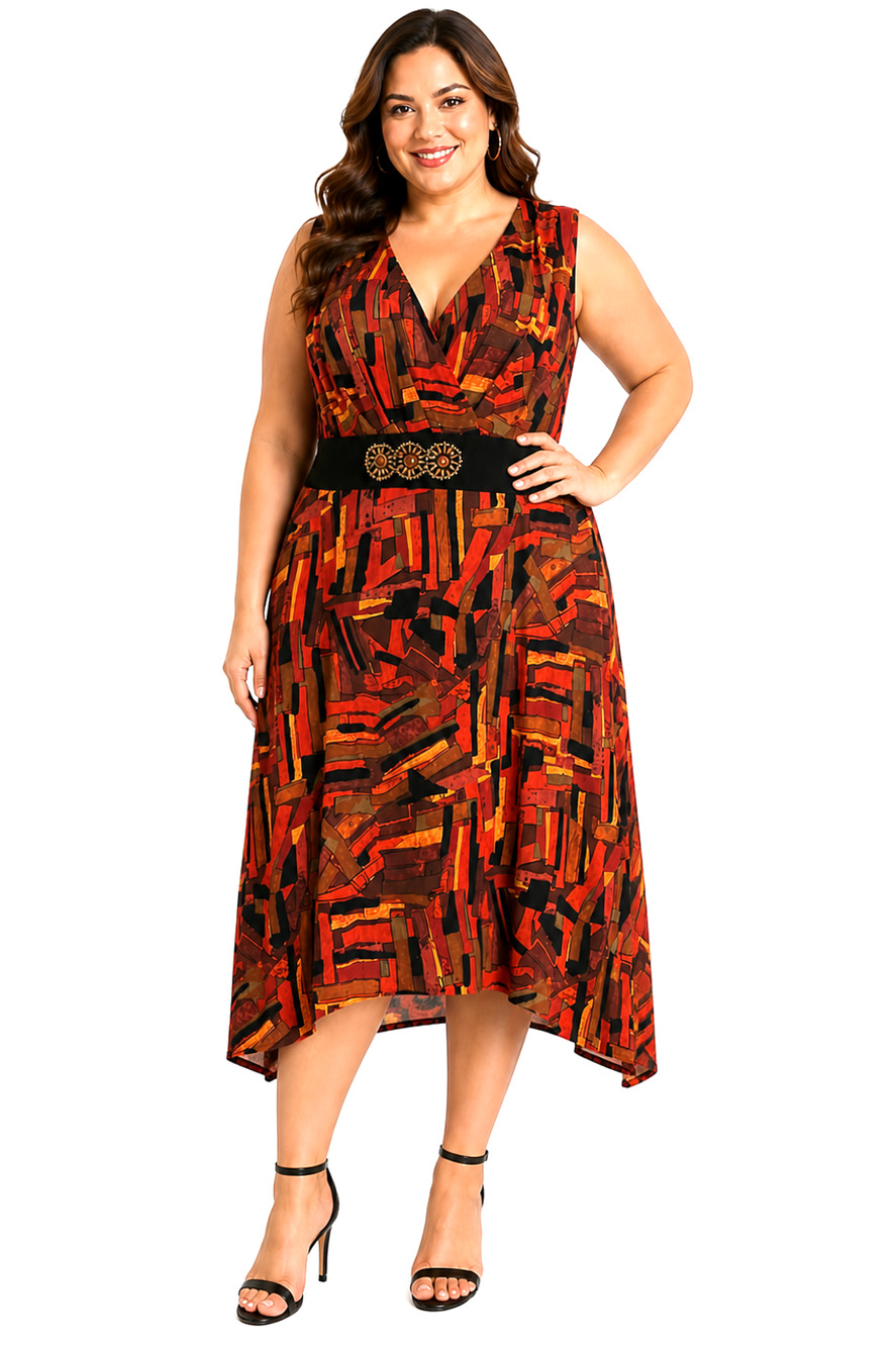 Dressbarn Dress Barn Womens Red Brown black V-Neck Jersey Knit Shark Bite 24 W